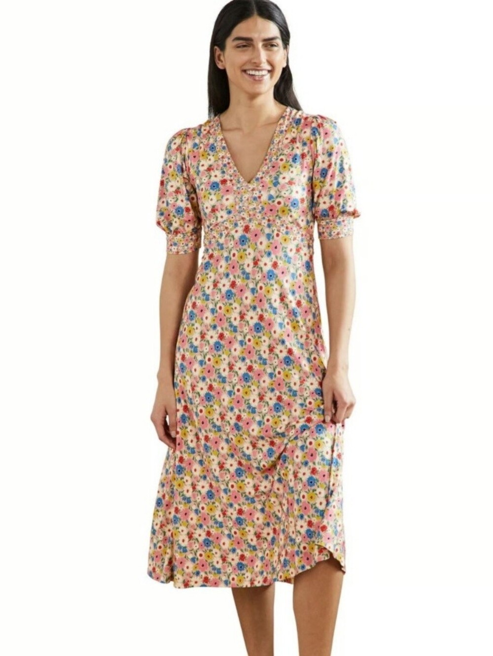 Boden Floral Midi Dress in Pastel Multi